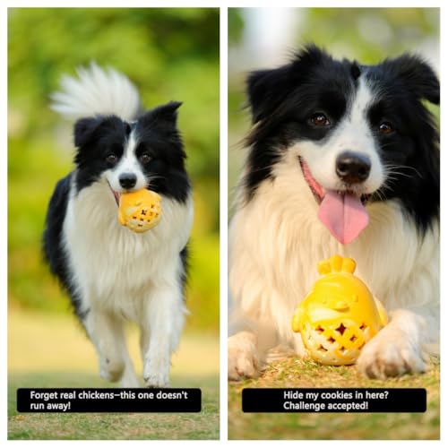 MewaJump Dog Toy Treat Food Dispenser Puzzle Rubber Chew Toys Stuffed Ball - color: yellow hen