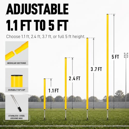 6 Pcs 5FT Adjustable Agility Training Poles for Soccer,Basketball,Football,Dog,Horse Training-Speed and Agility Training Equipment Sports Training Sticks with Stainless Steel Ground Nails - color: Yellow