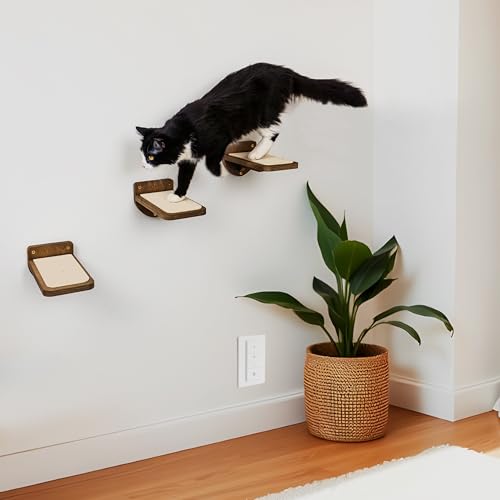 INICIO Cat Wall Steps - 3 Pack of Stairs for Cats to Climb - Brown