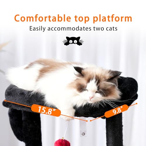 Heybly Cat Tree, 40" Tower with All-Sisal Wrapped Scratching Post HCT006SBR - color: Black and Red, size: 39.4 inch