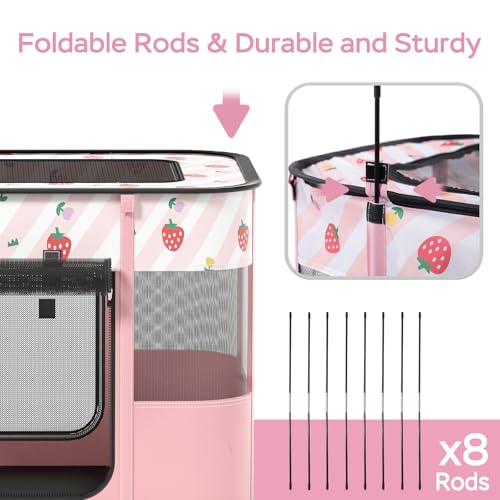 XRG Foldable Pet Cat Playpen,Indoor Cat cage Crates S(27.6"x21.7"x17.7") - color: Pink, style: Small（27.6"L x 21.7"W x 17.7"H）