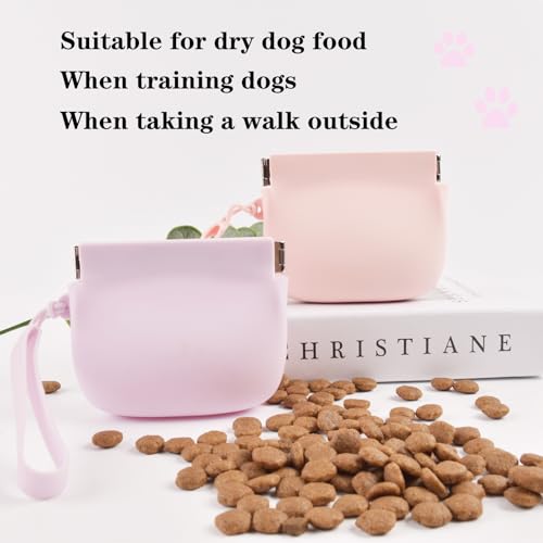 Silicone Dog Treat Pouch Portable Snack Pouch (Pink & Purple) - color: Pink & Purple