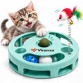 4 Interactive Cat Toy with Catnip Ball, Dual Rolling Balls & Feather Teaser - color: Green