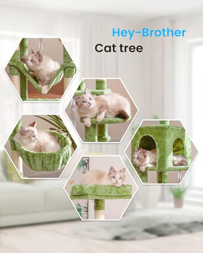 Hey-brother Cat Tree, Multi-Level Sisal Covered Scratching Posts, MPJ050GR - color: Green