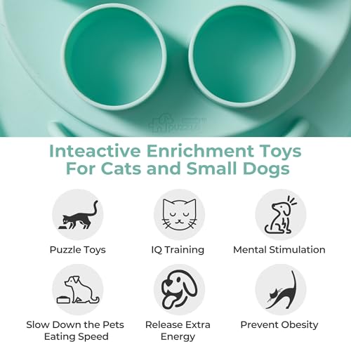 Puzzle Feeder Slow Feeder, Interactive Cat Puzzle Toy for Mental Stimulation, Silicone Cat Enrichment Toys, Reduces Boredom and Trains Intelligence, Green