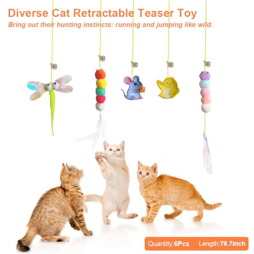 Interactive Cat Toys for Indoor Cats 5 Pcs, Self-Play Hanging Door Catnip Toys for Kitten, Adjustable Height Retractable with Feather and Bell for Indoor Kitten Play Chase Exercise
