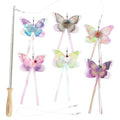 SONGWAY Cat Butterfly Toys Wand - 7 Pieces Cat Toy Set, Retractable Cat Wand with 6 Butterfly Cat Toys Replacement with Bells, Interactive Cat Toys for Indoor Cats Kittens - size: Butterfly