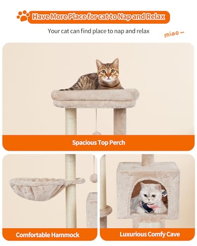 Cute Cat Tree Kitten Cat Tower Condo Furniture Scratching Posts Hammock - color: Beige