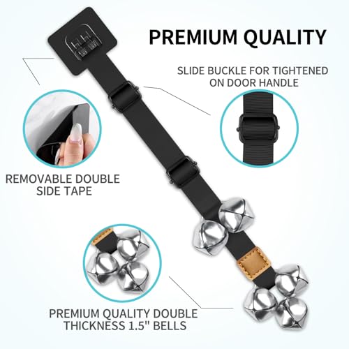 COOYOO Dog Doorbells, Adjustable Potty Training Dog Bells, Upgraded for Training Your Puppy The Easy Way, Premium Quality Housetraining Hanging Bell-5 Extra Large Loud 1.5 DoorBells - color: 01-Black