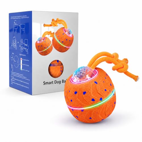 Smart Interactive Dog Ball, Automatic Rolling with LED Glow, E-TPU Dog Ball, Toy for Dog - color: Orange