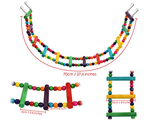 DS. DISTINCTIVE STYLE Bird Ladder Toys Coloured Flexible Parrot Swing Bridge Wooden Cockatiel Cage Hanging Climbing Ladder - size: 27.6 in (12 Steps)