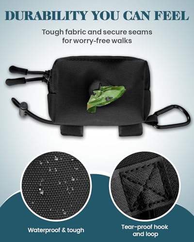 Dog Poop Bag Holder for Leashes, Black Doggie Waste Bag Dispenser and Treat Holder, with Carabiner Hook and Poop Bag Clip, Used Waterproof Wear-Resistant Fabric and 2 Zippered Pouches for Walking - color: Black
