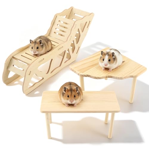 3 Pack Wooden Hamster Play Platform, 3-in-1 Natural Small Pet Playground