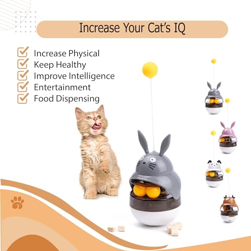 Cat Treat Puzzle Toy, Auto-Balancing Pet Food Dispenser - Brain Stimulating - Slow Feeder - Boredom Relief Kitten Toys, Interactive Training, Indoor Bored Cats (Grey) - color: Grey