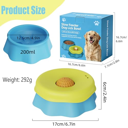 Slow Feeder Dog Bowl Lick Toy with Rolling Ball for Liquid & Dry Food