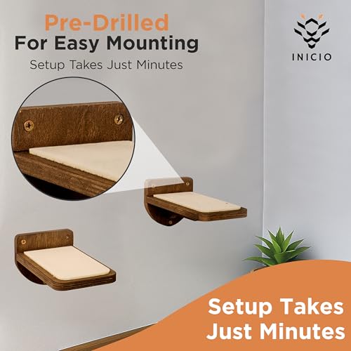 INICIO Cat Wall Steps - 3 Pack of Stairs for Cats to Climb - Brown