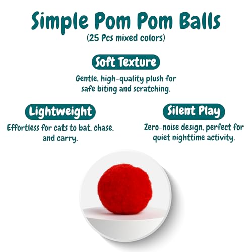 50 Count 1.2 Inches Pom Pom Balls with Cat Ball Launcher, Interactive Cat Toy for Indoor Kittens, 25 Pcs Sparkle and 25 Pcs Simple Pompoms are Included for Exercise, Training & Boredom Relief - size: 3cm With Ball Loumcher