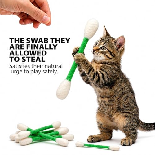 Glaciart One Swabs Cat Toys with Catnip - 6 Pk | Durable for Chew, Cute Cat Toys Interactive Kitty for Boredom, Exercise, & Play | Filled w/Organic Catnip for Anxiety & as Digestive Aid | Gift Idea - color: Green Swabs, size: Regular