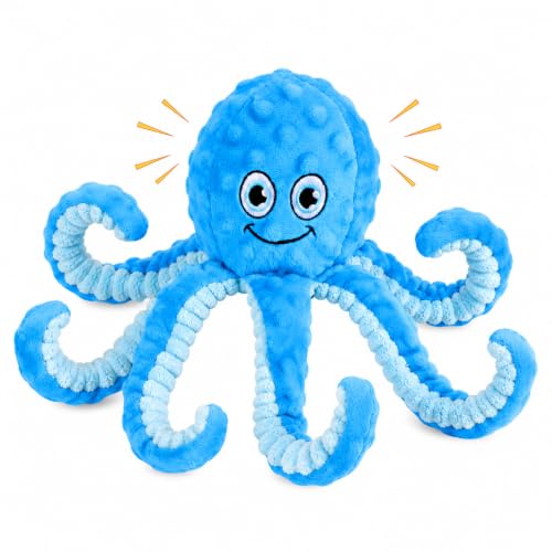 Letsmeet Squeaky Dog Toys Octopus Stuffed Crinkle Toy, Puppy Chew Toys for Teething, Durable Tug of War Interactive Plush Dog Toys for Puppies Small, Medium, and Large Dogs - style: Octopus