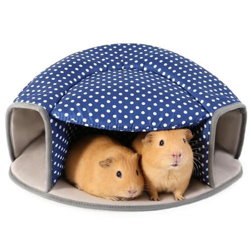Guinea Pig Hideout Tunnel Bed, Washable Soft Small Animal Hideaway for Ferret, Chinchilla, Dwarf Bunny - House Pet Cage Accessory - color: Blue