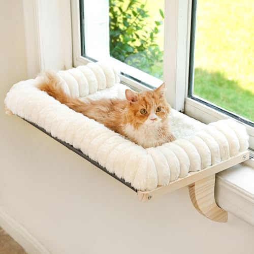Cloud-Soft Cat Window Sill Perch, Zipper Design Cushion Pet Bed, L - color: White, size: Large(24.4''x15'')