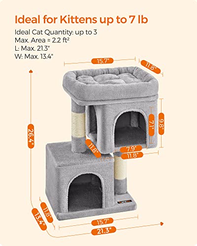 Feandrea Cat Tree, 26.4-Inch Small Cat Tower, Cute Plush Condo, Light Gray - color: Light Gray, size: S (15.7"L x 11.8"W x 26.4"H)
