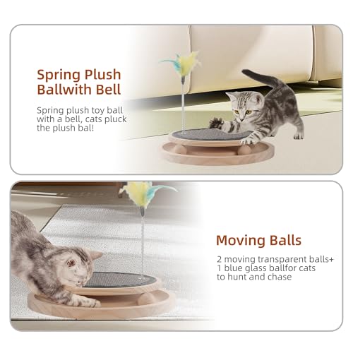 Natural Sisal Round Cat Scratcher with Ball Track Toy - color: Gold