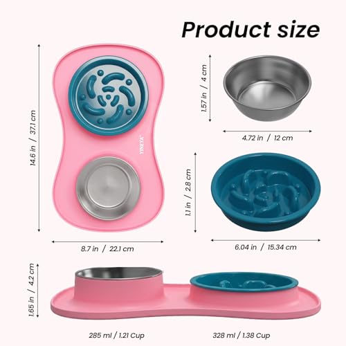 YINEYA 3 in 1 Slow Feeder Dog Bowls,Dog Water Bowl,Cat and Dog Food Bowl - color: Pink, size: Large