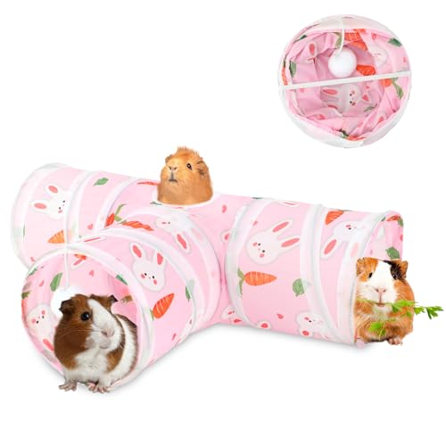 YUEPET Guinea Pig Tunnel, Guinea Pig Toys, 3-Way Play Tunnel Hideout, Pink - color: Pink