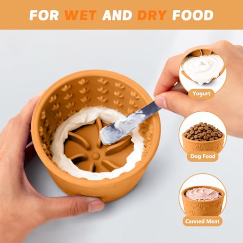 Dog Slow Feeder Lick Bowl, Silicone Dog Bowl with Strong Suction, Orange - color: Orange