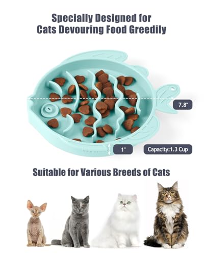 Coomazy Slow Feeder Cat Bowl Silicone Pet Puzzle Feeder for Slow Eating - color: Cyan, size: 1.2 Cups