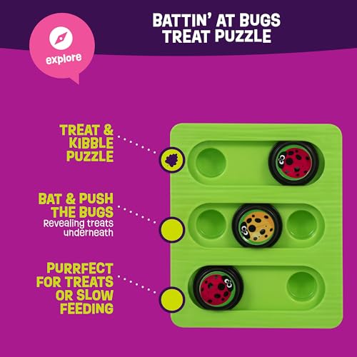 Mad Cat Battin' at Bugs Puzzle, Treat and Food Puzzle, Provides Mental Stimulation, Slow Feeding, for Cats of All Ages
