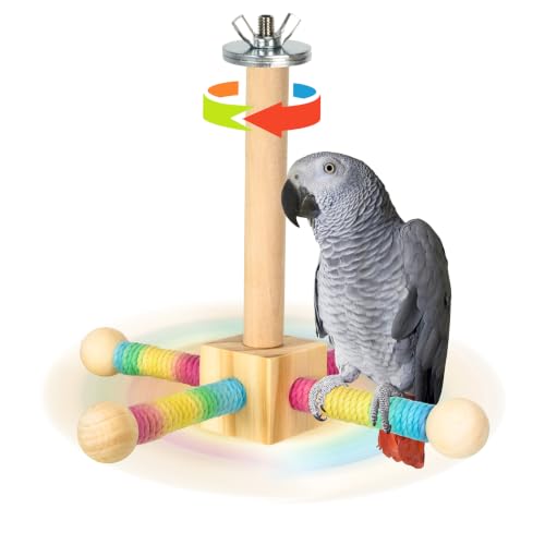 Agape 360° Rotating Bird Perch Stand, Wooden Parrot Exercise Toy - size: Large