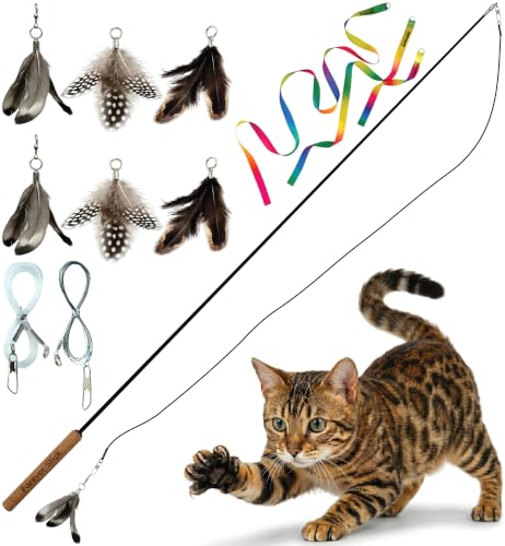 Forever Stick Durable Cat Wand Toy, 9 Attachments and 3 Strings - size: Forever Stick and Extra Toys and Strings