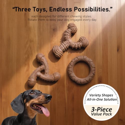 MECOOL Indestructible Dog Chew Toys for Aggressive Chewers 3PCS, Durable Bacon Flavored Nylon Bones for Small Dogs, Puppy Teething Toys, Long Lasting Nylon Dog Chews - size: 3PC-A
