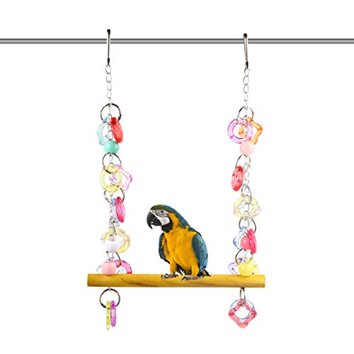 FRCOLOR Pet Bird Swing 7.87 Inch Wooden Hanging Chewing Toy for Medium Small Parrots Parakeets Macaws Cage Garden Rest Play