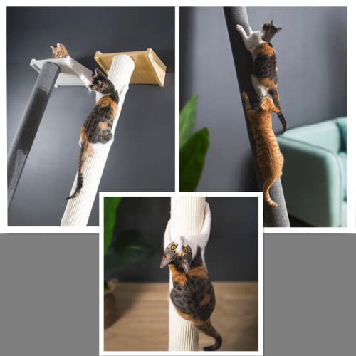 SHENGOCASE Modern 78.7“ Tall Leaning Cat Tree Tower Scratching Post Pillar with Bed Perch, Wall Mounted Cat Shelves for Window (Sisal Cover) - color: White A