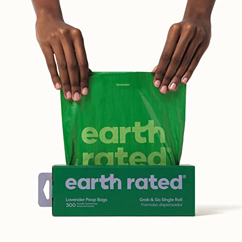 Earth Rated Dog Poop Bags, Thick Grab and Go Single Roll, Ideal for Backyard Pickups, Lavender Scented, 900 Count (3 x 300 count) - size: 300 Bags (Pack of 3), style: Lavender