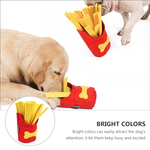 TEHAUX Dog French Fry Snuffle Toy Felt Slow Feeder Training Puzzle Squeaky Pet Interactive Toy Food Dispensing Enrichment Mat for Dogs 8.46X6.69X3.14 in