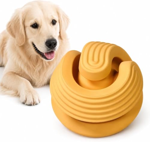 Dog Toy Ball for Aggressive Chewers, Natural Rubber Durable Treat Dispensing Dog Toy with Peanut Butter Grooves, Interactive Dog Puzzle Toy for Boredom, Chew Toy for Dogs - color: Orange