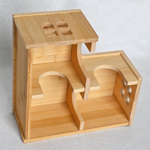 0.3" Thick Bamboo Hamster Maze, Pre-Assembled L-Shape Wooden Hideout, Safe One-Piece Fixed Construction, Large Nesting Habitat for Syrian Hamster, Gerbil, 11.6 x 11.6 x 5.1 in, Large