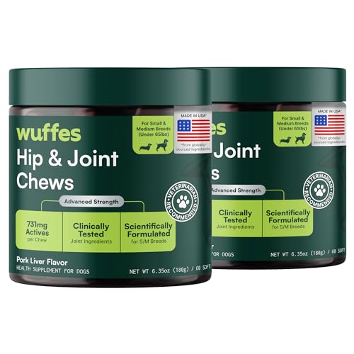 Wuffes Advanced Hip & Joint Chews for Small Breed Dogs, Vet Recommended, Glucosamine, Chondroitin, MSM, Green-Lipped Mussel, Hyaluronic Acid & Omega-3s. Supports Mobility & Flexibility. 120 Pork Chews - size: Pack of 2