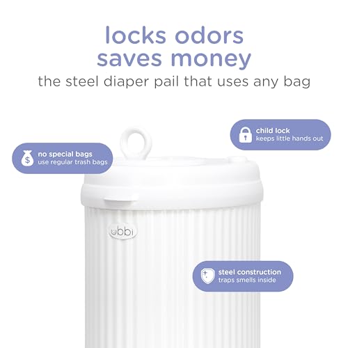 Ubbi Stainless Steel Diaper Pail, No Special Bags, Odor-Locking, Fluted - color: Fluted White