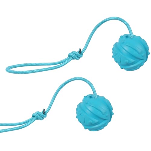Dog Training Ball on Rope, 2Pcs Dog Rope Toys for Chew Training, Pull Throw and Fetch - size: 2pcs blue