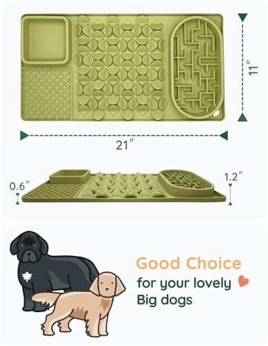 Slow Feeder Bowl for Large Dog, Silicone Lick Mat & Snuffle Mat with Suction Cups - Interactive Puzzle Feeder to Slow Eating & Keep Busy, Reduce Vomiting & Relieve Boredom (21"x 11" Green) - color: Green
