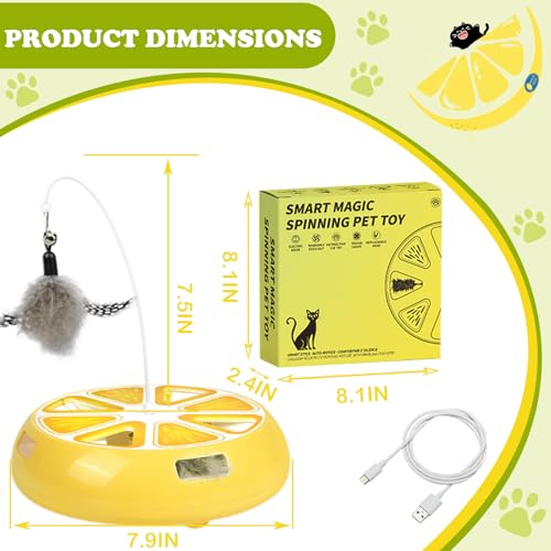 Puffluv Interactive Cat Toy,2 in 1Fruite Shape Toys with Electric Moving Concealed and Hanging Feathers Pop and Play Hide Seek, Hunting,Tpye-C Rechargeable-Yellow Lemon - color: Lemon Yellow