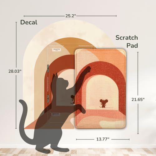 Wall Art Cat Scratcher - Boho Vertical Sisal Pad, Drill-Free Mount - color: Terracotta Boho Mouse