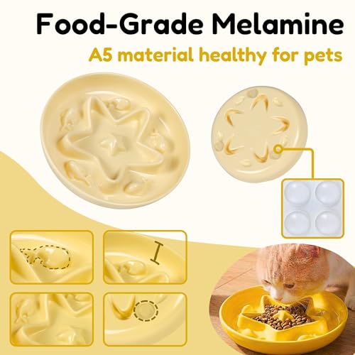2 Pcs Cat Slow Feeder Bowl – Whisker Friendly Melamine Puzzle Feeding Cat Bowl for Slow Eating – Wet & Dry Food – Dishwasher Safe, Lightweight, Non-Slip (Buttercream + Shell White, 6.3'') - color: Buttercream + Shell White