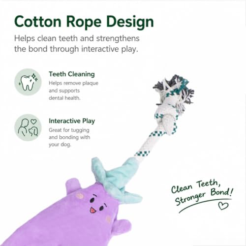 Green Sheep Interactive Plush Dog Toy, No Stuffing Squeaky Toy with Recycled Cotton Rope for Medium to Large Dogs, Chew Toy, Aubergine - color: Aubergine（L）