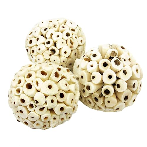 SunGrow Sola Atta Foraging Balls, 2”, White Soft Shred Parrot Chews, Bird Chewing Accessories for Conure, Budgie, Parakeet, Cockatiel, Rabbits, Hamsters, and Small Pets, 3 Pcs/Pack